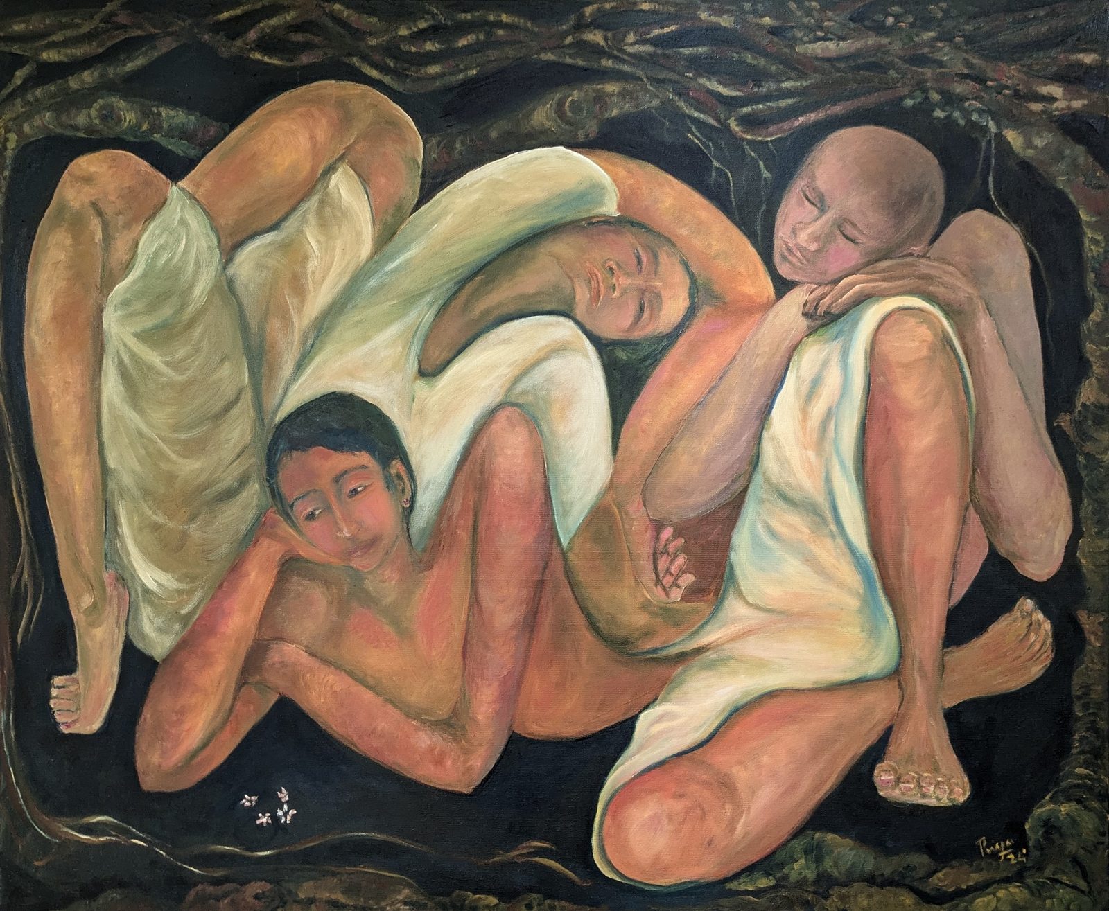 Listless — a figure drained within entwined forms
